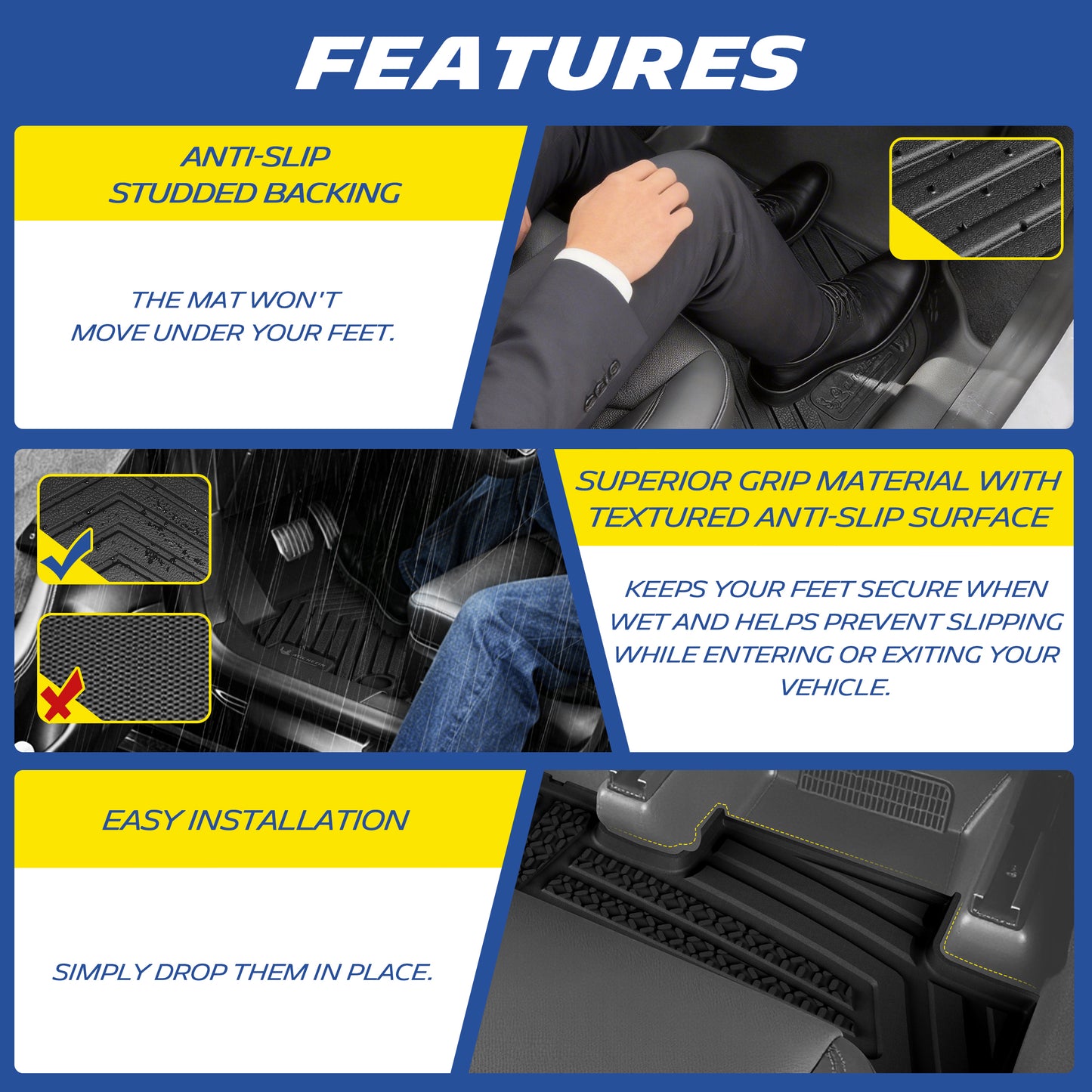 Michelin Premier Floor Mats for 2015-2022 Chevy Colorado/GMC Canyon Crew Cab, 3Piece