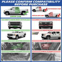 Chevrolet Silverado floor mats compatibility guide showing Double Cab fitment and vehicle configurations