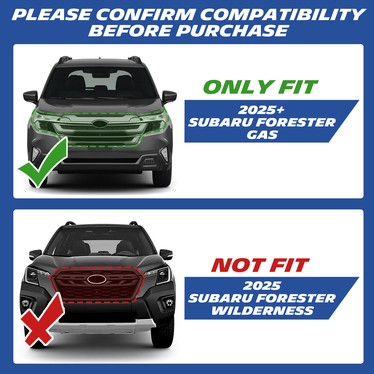 Subaru Forester compatibility comparison chart for TPE floor mats