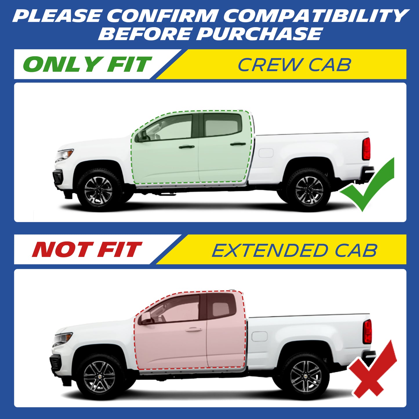 Fitment guide: Only compatible with Crew Cab models; not suitable for Extended Cab trucks.