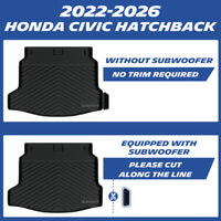 Cargo liner compatibility guide for 2022-2026 Honda Civic Hatchback with/without subwoofer
