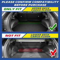 Compatibility reminder diagram: cargo mat only fits upper deck cargo floor, not compatible with lower deck cargo floor.