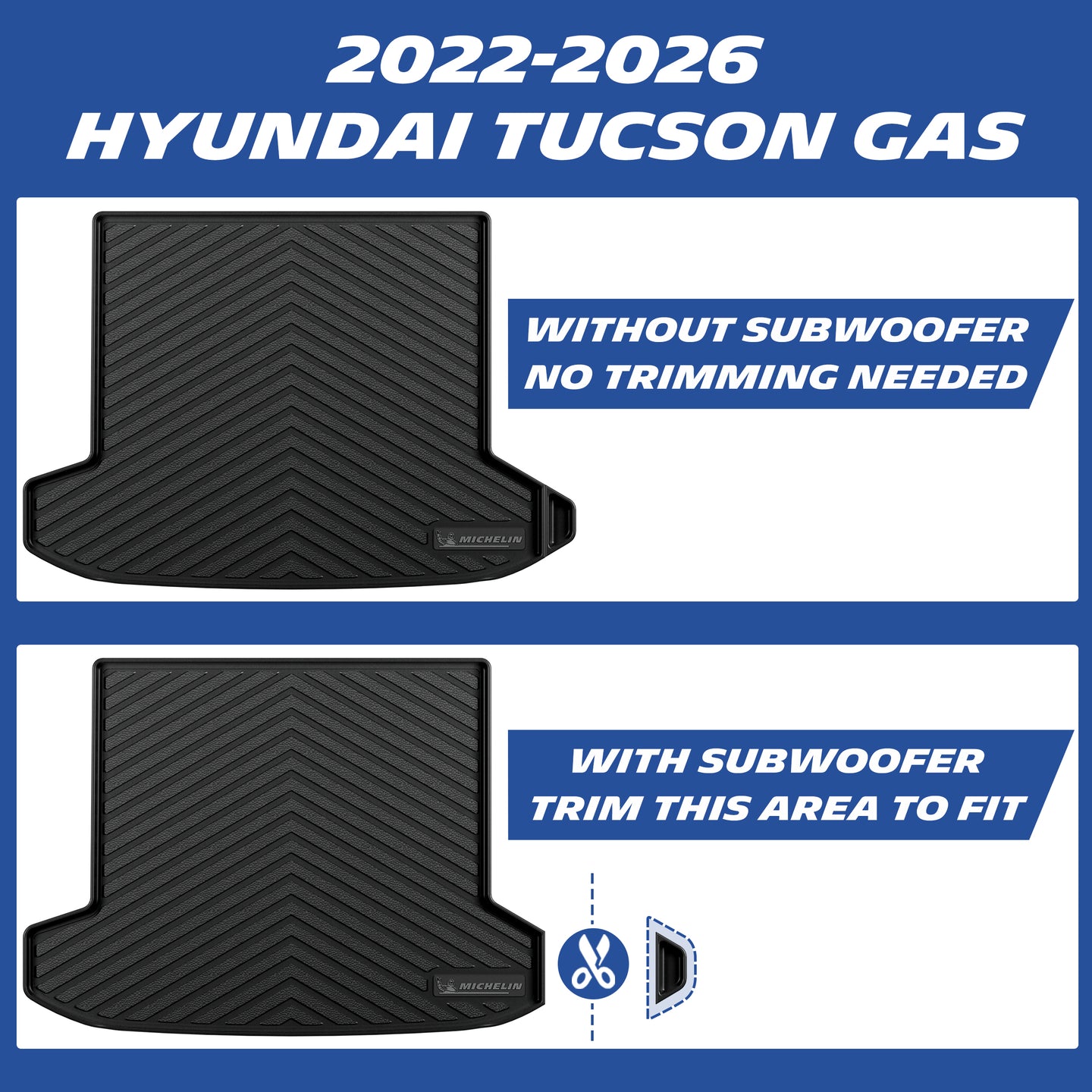 Hyundai Tucson gasoline cargo mat difference: no modification for models without subwoofer; cut reserved section for vehicles with subwoofer