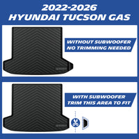 Hyundai Tucson gasoline cargo mat difference: no modification for models without subwoofer; cut reserved section for vehicles with subwoofer