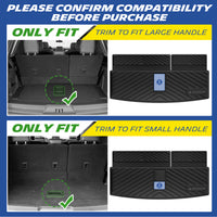 Michelin TPE cargo mat, please confirm compatibility before purchase, fits large handle or small handle versions, trim to fit along the cut line for perfect alignment with the trunk handle.