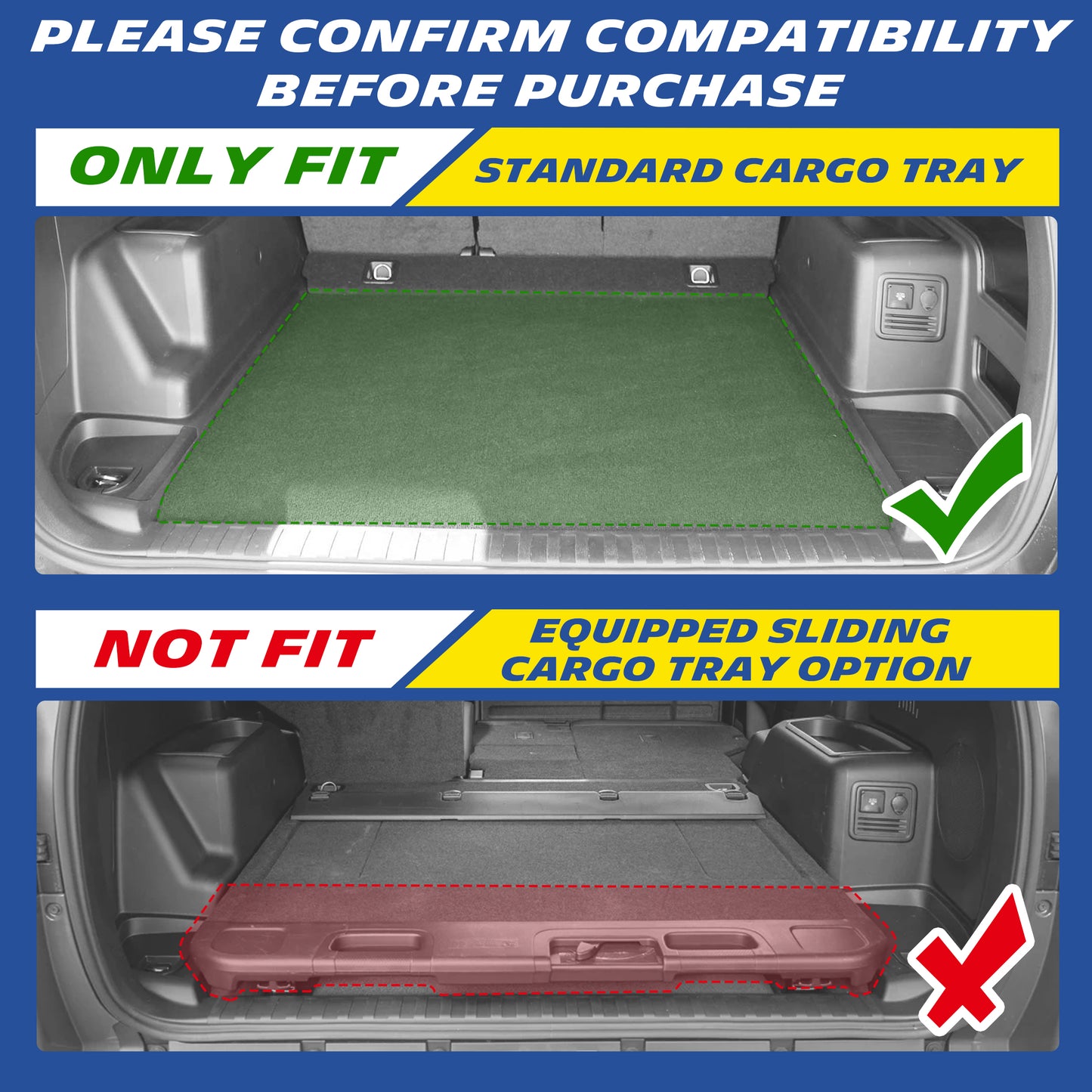Michelin cargo liner compatibility guide showing full-size spare tire fitment and non-fitment for compact spare tire models