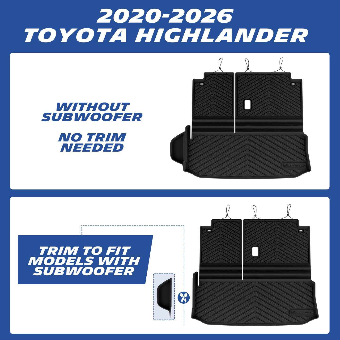 Custom TPE floor liner for 2020-2026 Toyota Highlander Hybrid. Precision blue laser scanning for accurate fit, not for gas Highlander or Grand Highlander.