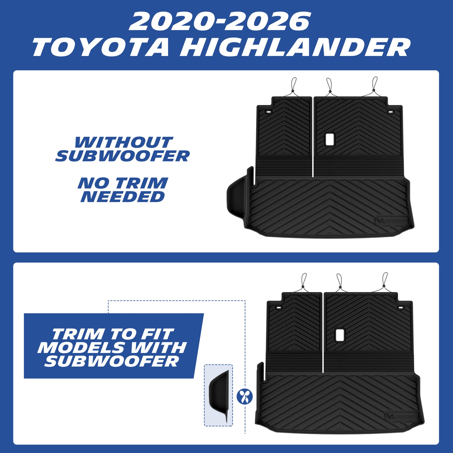 Custom TPE floor liner for 2020-2026 Toyota Highlander Hybrid. Precision blue laser scanning for accurate fit, not for gas Highlander or Grand Highlander.