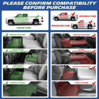 Chevrolet Silverado floor mats compatibility guide showing Crew Cab fitment and vehicle configurations