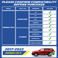 Fitment chart for 2017-2022 Honda CR-V, compatible with all gasoline & hybrid trims