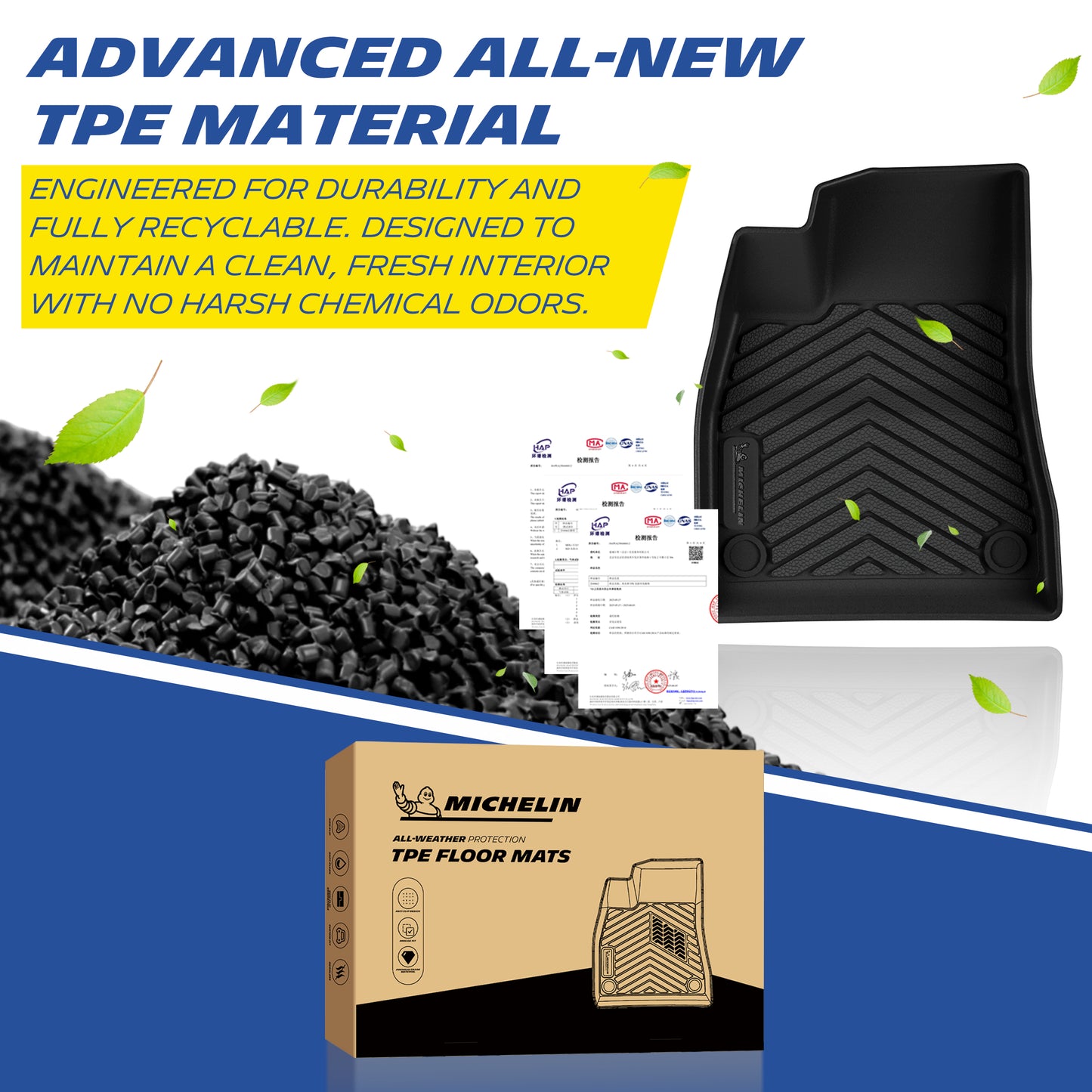 Michelin Floor Mats for 2024/2025/2026 Tesla Model 3 Highland & Standard, 3PCS, All-Weather Floor Liner, Custom Fit, Durable TPE, Non-Slip