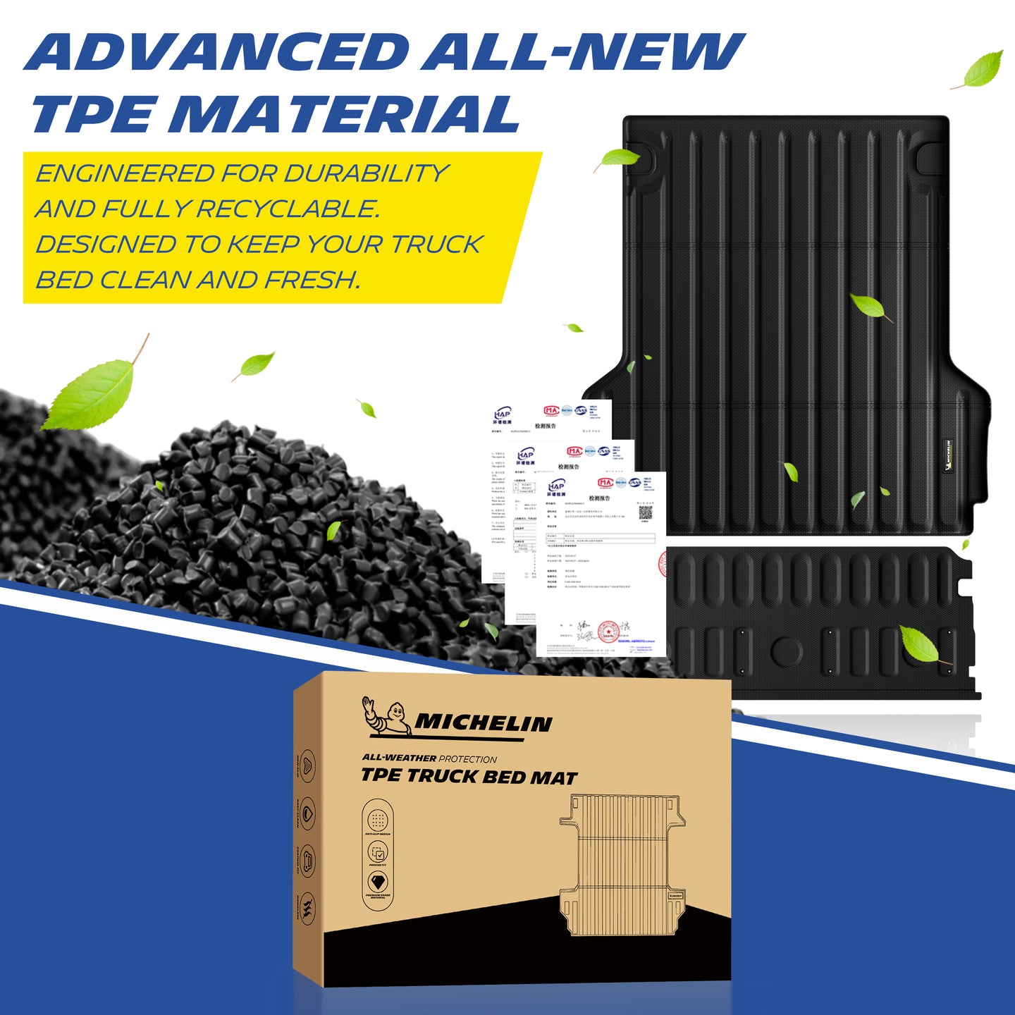Eco-Friendly Recyclable TPE Pickup Cargo Liner Raw Material Infographic