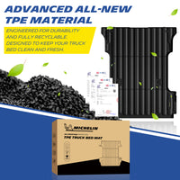 Michelin truck bed liner ad graphic introducing advanced all-new recyclable TPE material