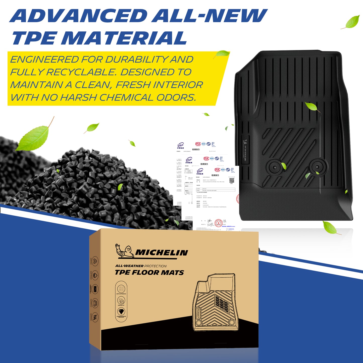 Michelin Premier Floor Mats for 2015-2022 Chevy Colorado/GMC Canyon Crew Cab, 3Piece
