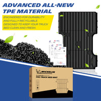 Material showcase of the advanced TPE truck bed mat for 2019-2026 Ram 2500/3500 8 FT bed. Manufactured from durable, fully recyclable, and eco-friendly TPE pellets backed by official quality test reports, ensuring a clean and completely odorless cargo area.