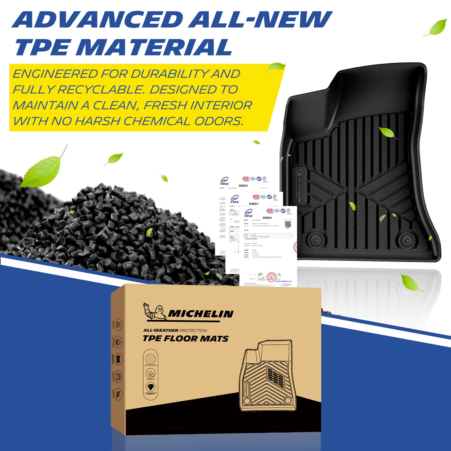 Michelin Premier Series Floor Mats for 2011-2023 Dodge Charger RWD/Chrysler 300 RWD, 3PCS, All-Weather Floor Liner, Custom Fit, Durable TPE, Non-Slip