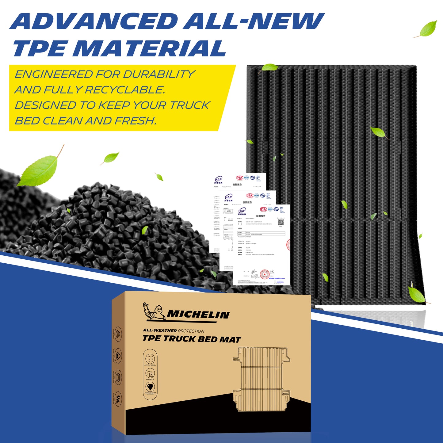 Michelin Truck Bed Mat for 2023 2024 2025 Tesla Cybertruck - Early Bed with Flat Front Wall, All-Weather Truck Bed Liner, Custom Fit, TPE Bedliner
