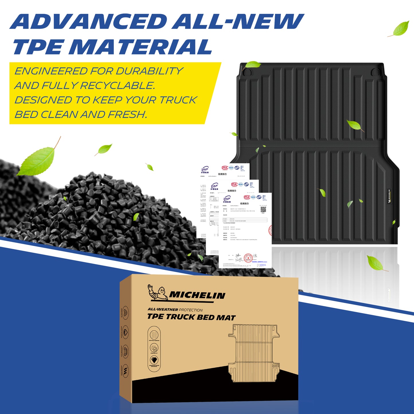 Michelin Truck Bed Mat for 2022/2023/2024/2025/2026 Hyundai Santa Cruz, Truck Bed Liner, Custom Fit, TPE, Bedliner