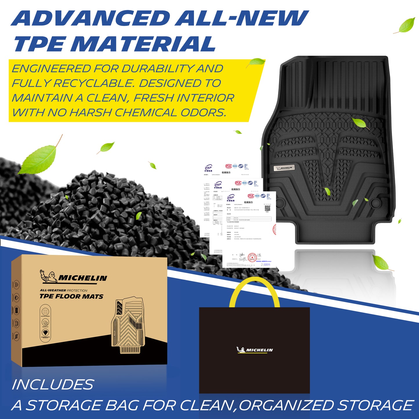 Michelin Elite Series Floor Mats for 2025 2026 Tesla Model Y Juniper 5 Seater, Floor & Frunk & Trunk & Rear Lower & Backrest Mat, Not Fit Standard, All-Weather Floor Liner & Trunk Mat