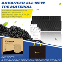 Michelin all-weather TPE trunk mat, made from advanced all-new TPE material, engineered for durability and fully recyclable, keeps trunk bed clean and fresh, all-weather protection, includes a storage bag for clean organized storage.