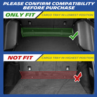Cargo tray position reminder: only fits tray in lowest position, incompatible with highest tray setting
