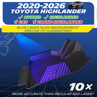 Custom TPE floor liner for 2020-2026 Toyota Highlander Hybrid. Precision blue laser scanning for accurate fit, not for gas Highlander or Grand Highlander.