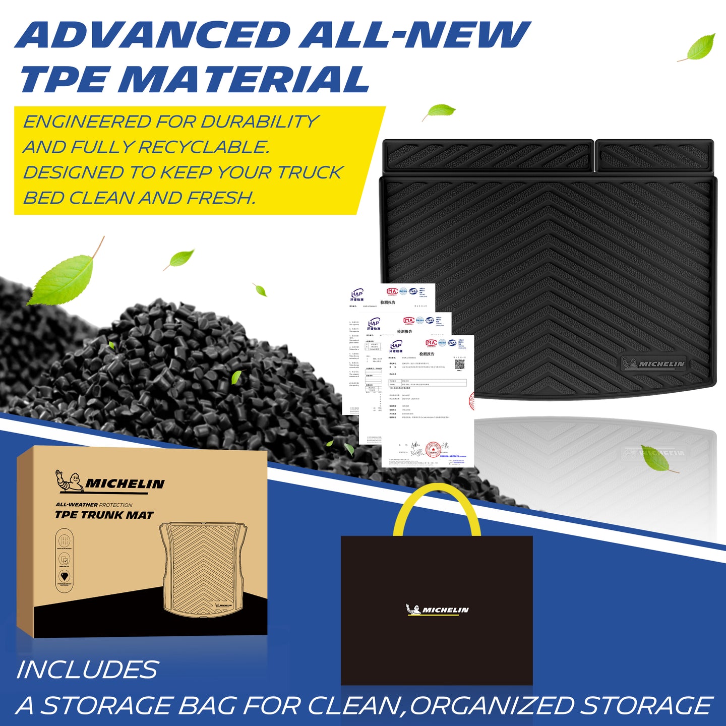 Recyclable durable TPE trunk mat, with original box & storage bag