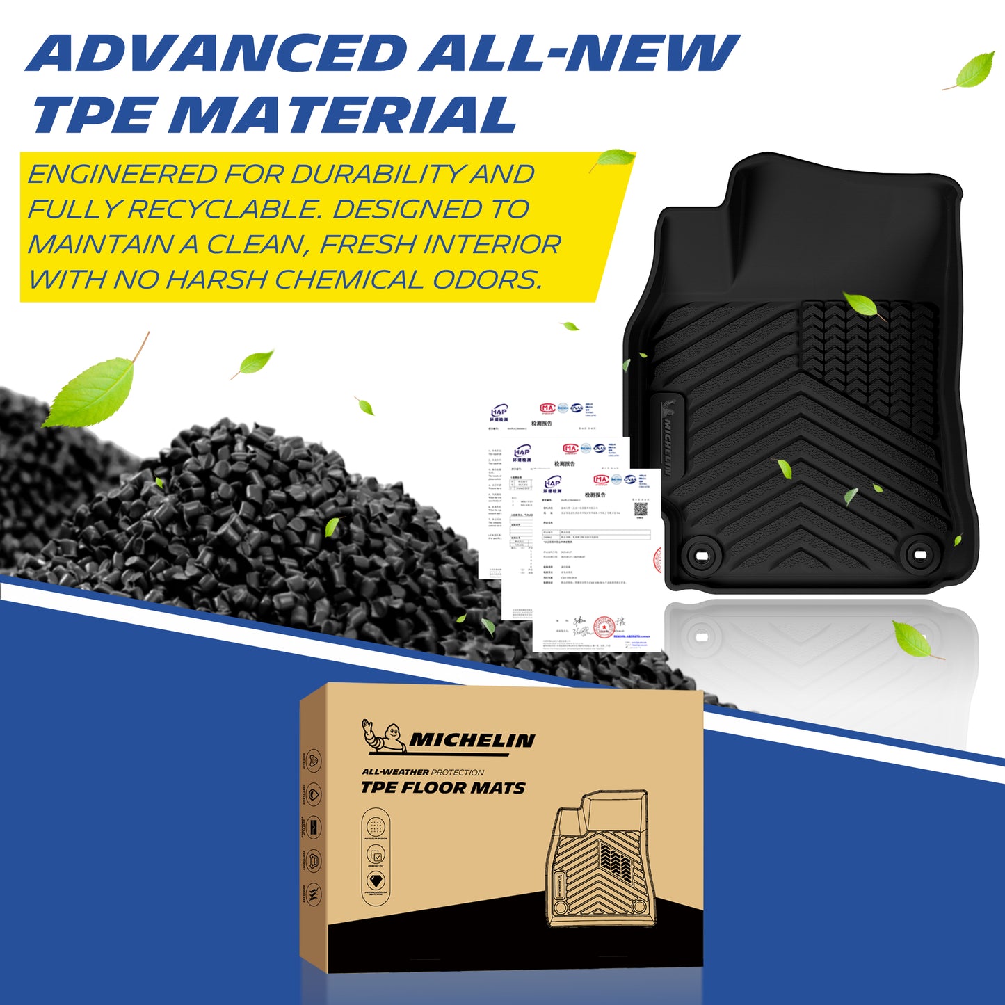 Michelin car floor mats made of premium recyclable odorless TPE raw material
