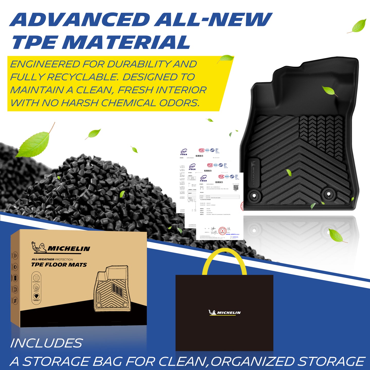 Premium odor-free recyclable TPE material, Michelin original packaging with storage bag