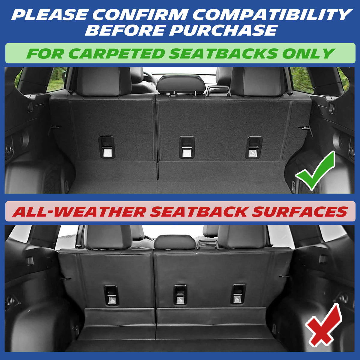 Subaru seatback carpet compatibility chart for TPE backrest mats