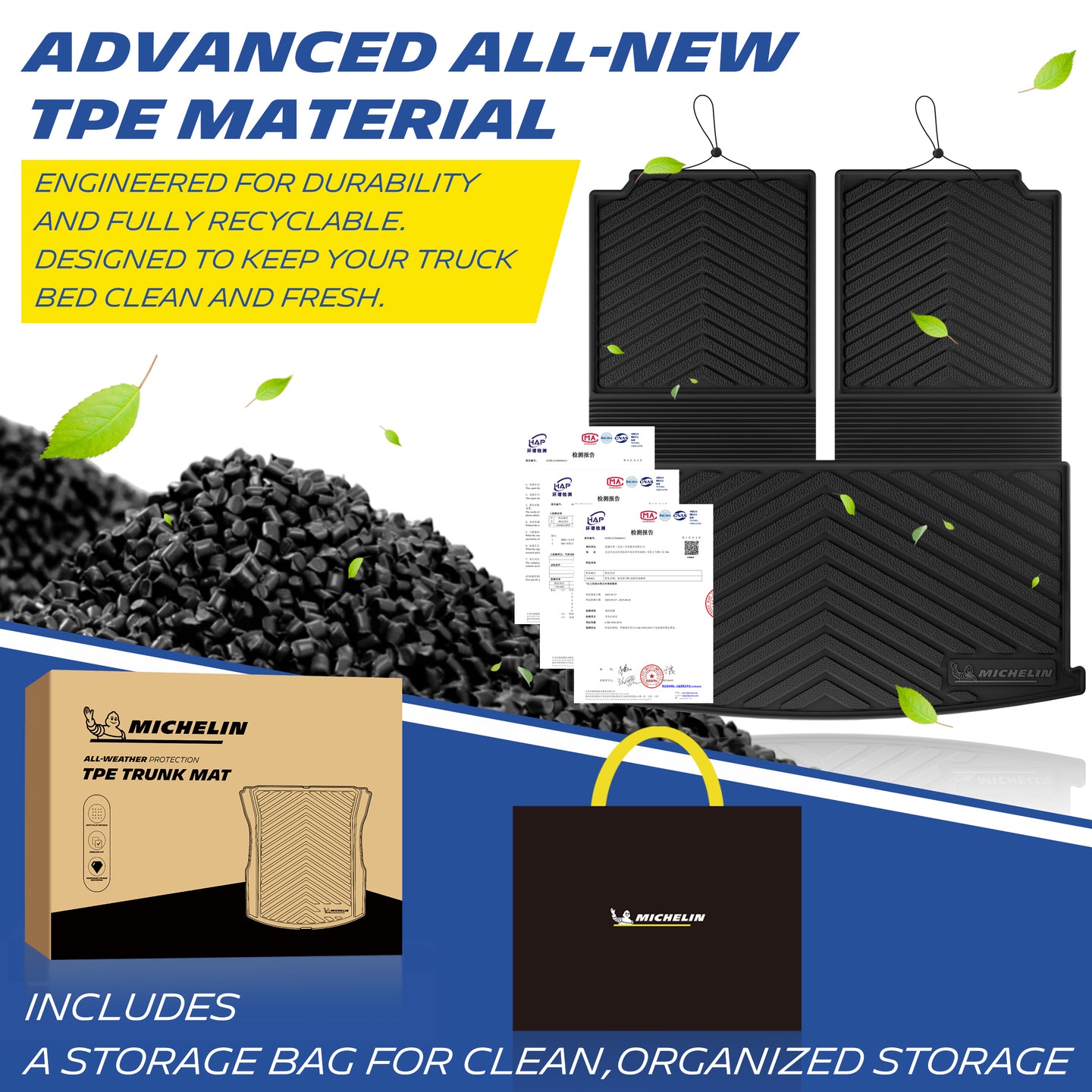 Durable recyclable TPE, odor-free, comes with branded storage bag