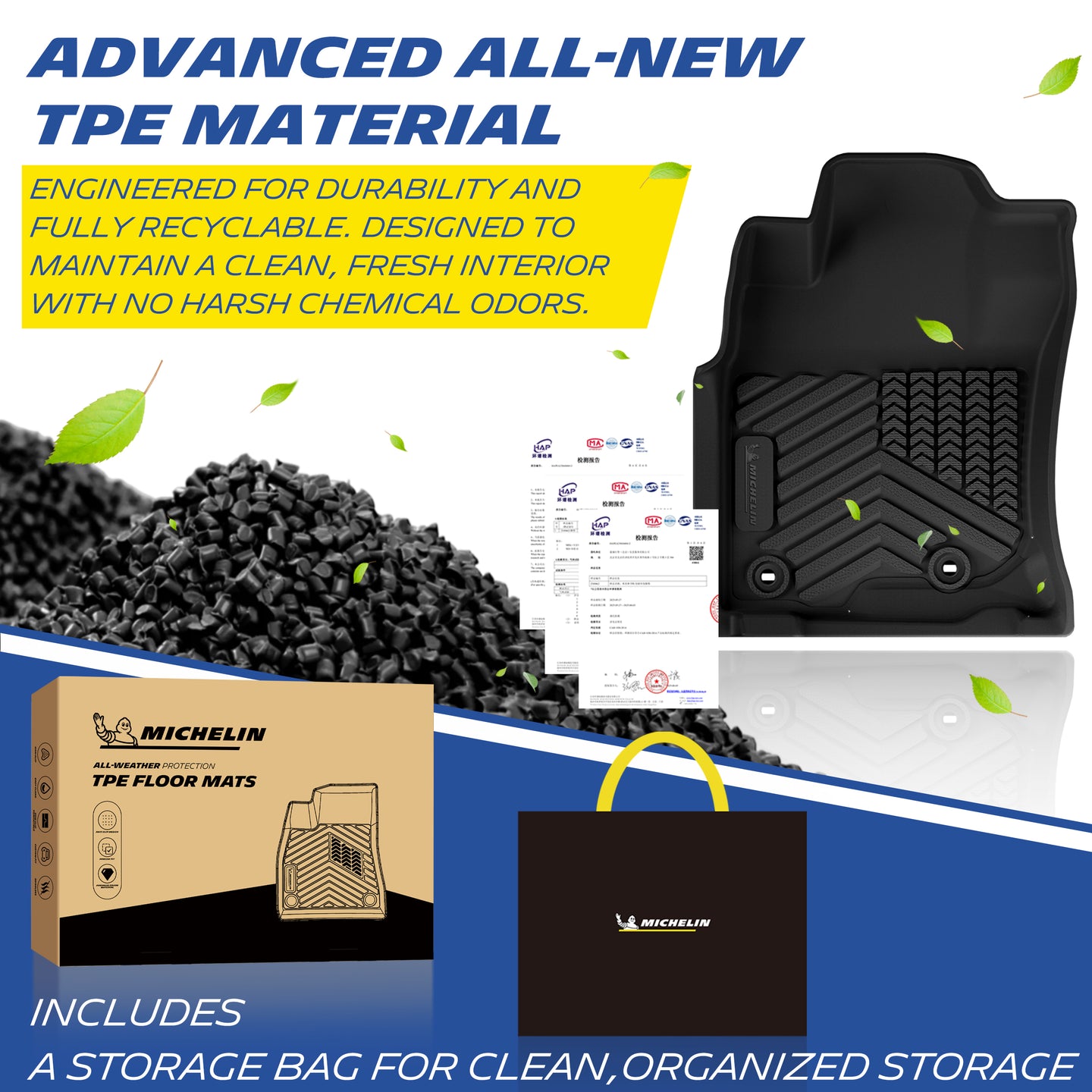 Premium new TPE raw material introduction for Michelin floor mats, odor-free, recyclable, matched storage bag and gift box