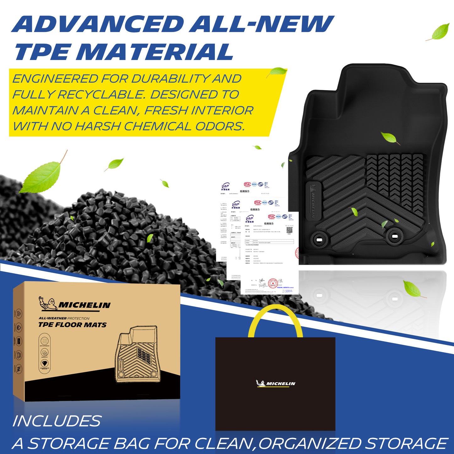 Premium new TPE raw material introduction for Michelin floor mats, odor-free, recyclable, matched storage bag and gift box