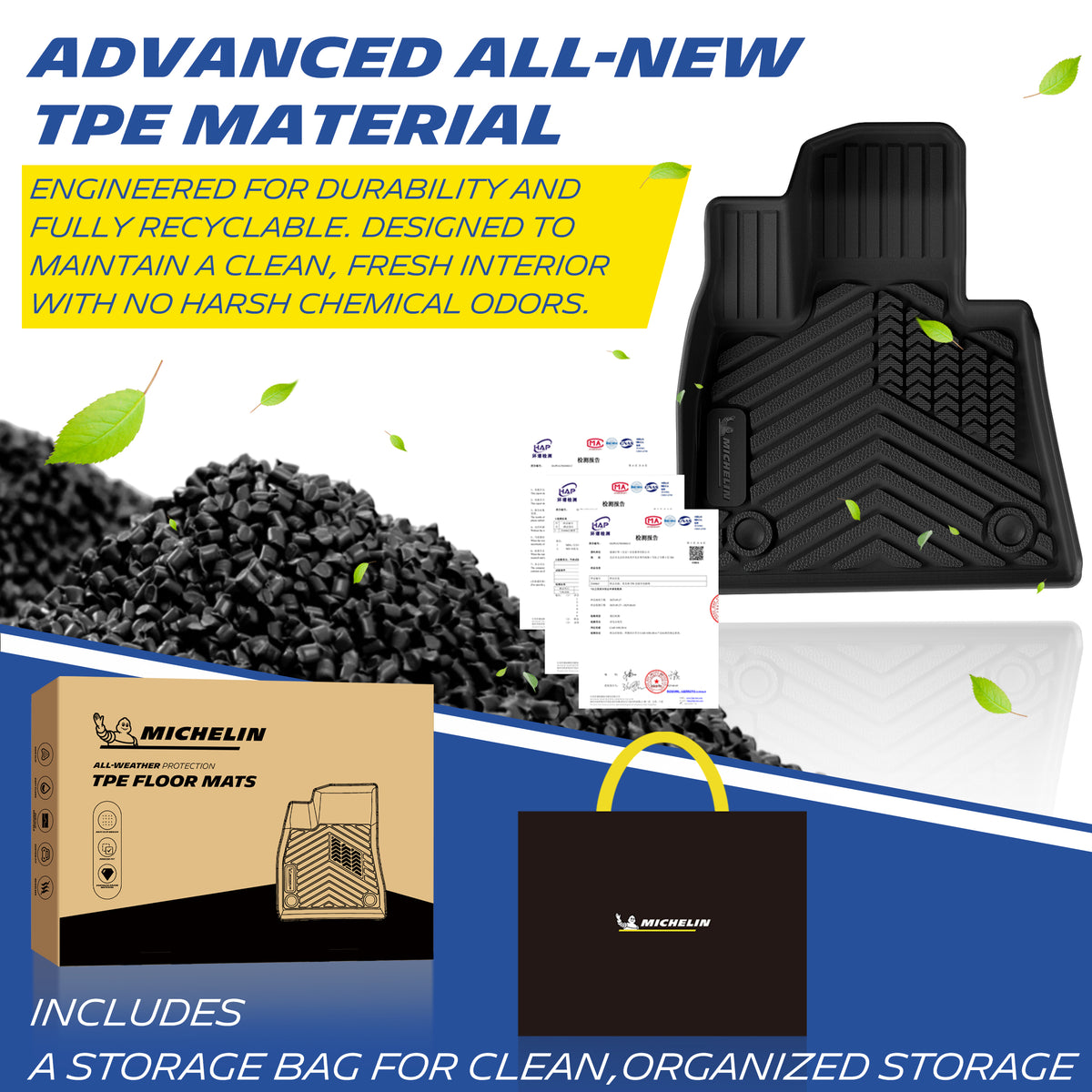Michelin recyclable premium TPE floor mat with storage bag and original packaging