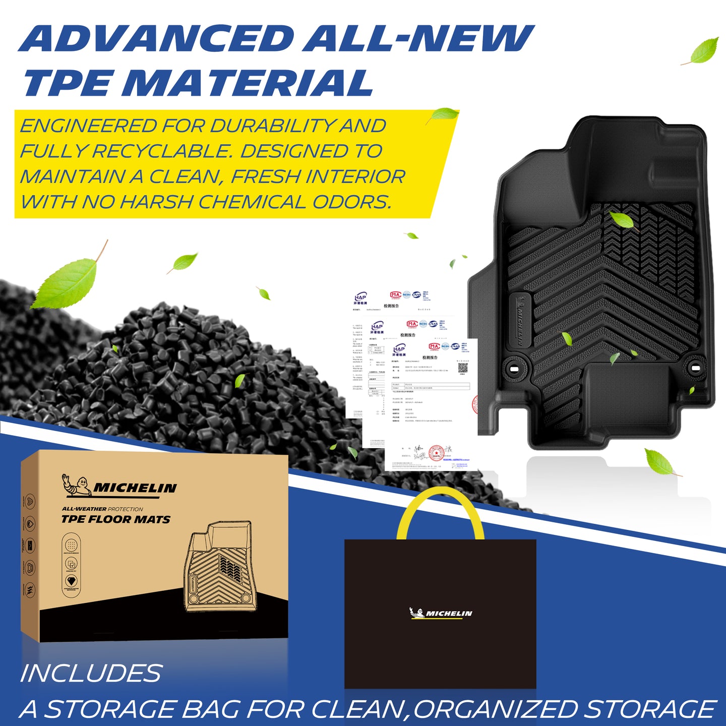Premium Recyclable TPE, Odor-Free, Durable Floor Mats with Storage Bag