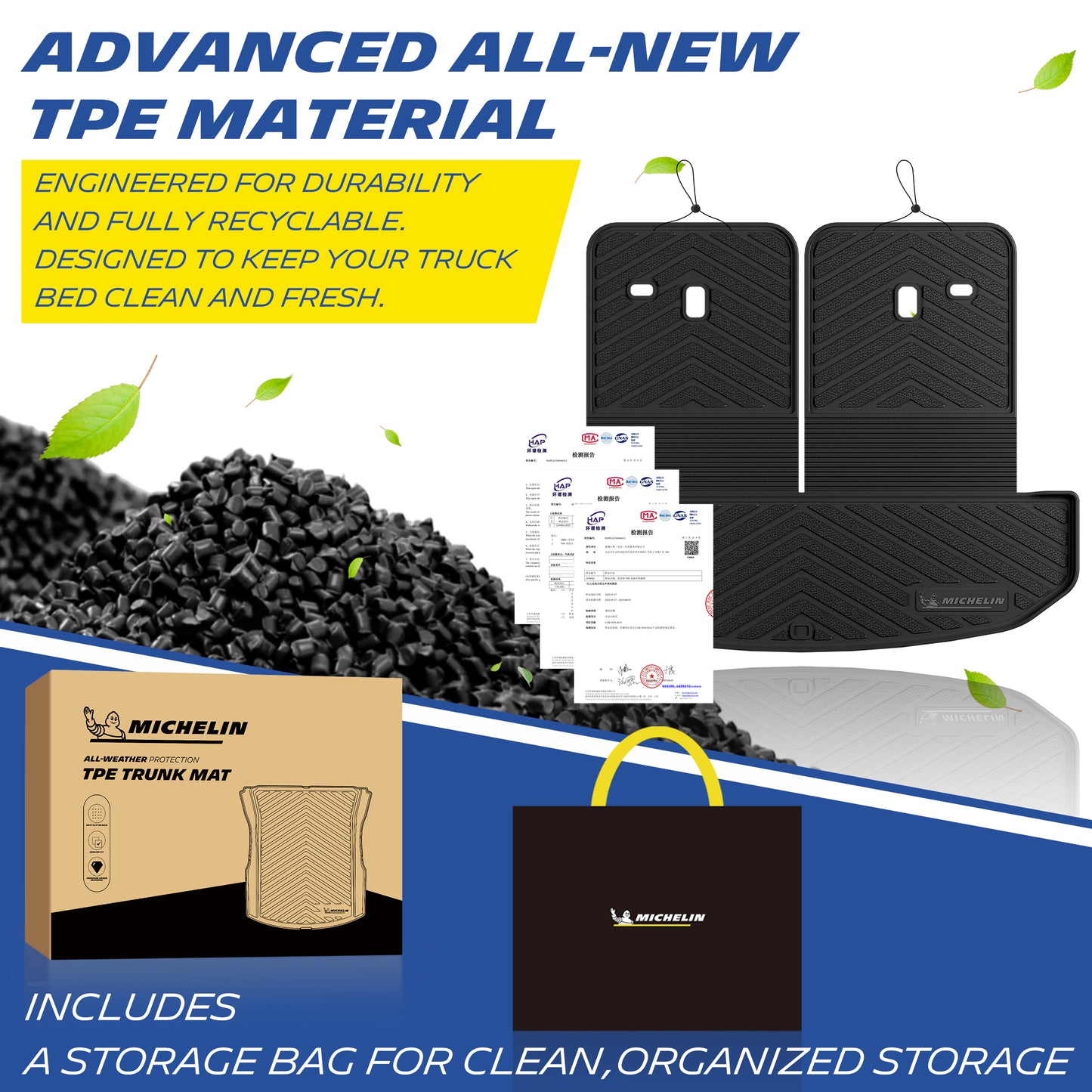Michelin TPE floor mats, recyclable odor‑free material with storage bag
