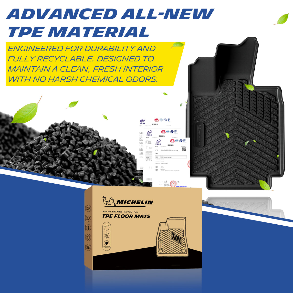 Michelin new TPE material car floor mat with storage bag

