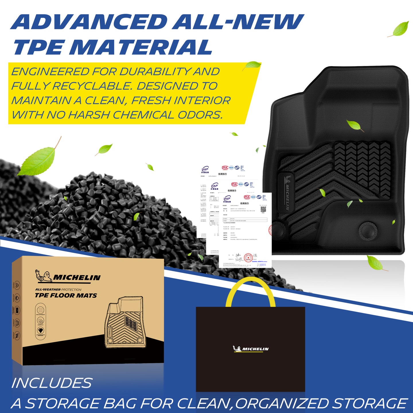 Premium Recyclable TPE, Odor-Free, Durable Floor Mats with Storage Bag