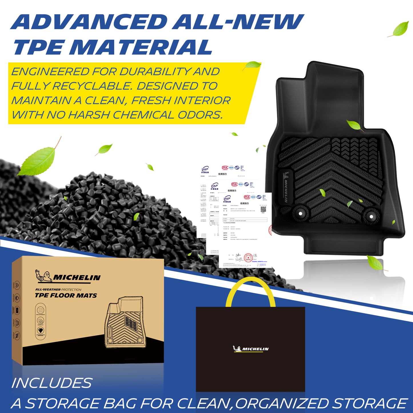 Premium odor-free recyclable TPE material display, comes with branded storage bag & retail box