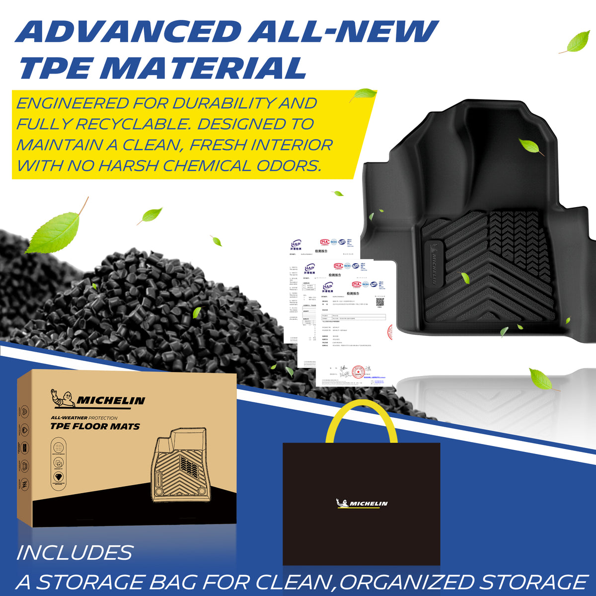 Michelin recyclable premium TPE mat with storage bag and original packaging