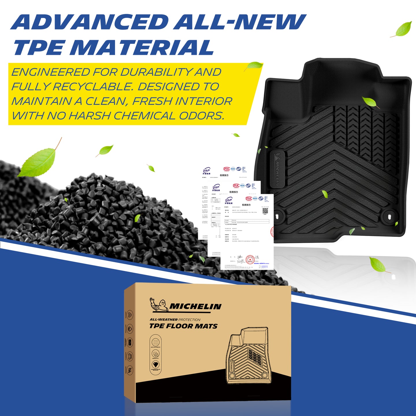 Eco-friendly premium recyclable TPE material, odor-free, Michelin branded packaging