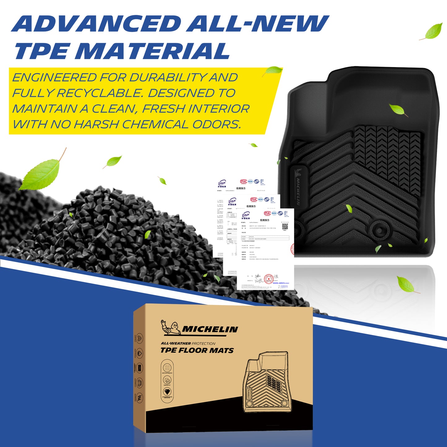 Michelin car floor mats made of premium recyclable odorless TPE raw material
