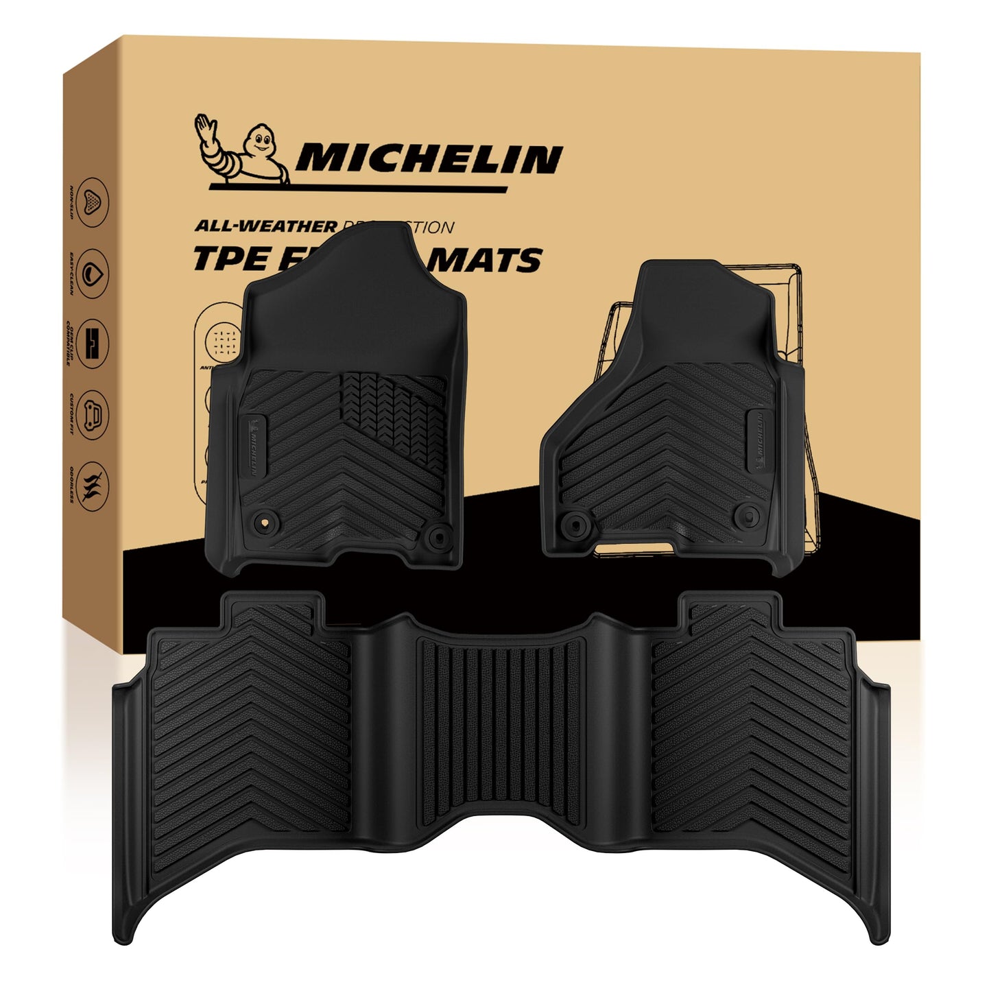 Michelin all-weather TPE floor mats, advanced protection for vehicles, durable and slip-resistant, custom-fit car mats.
