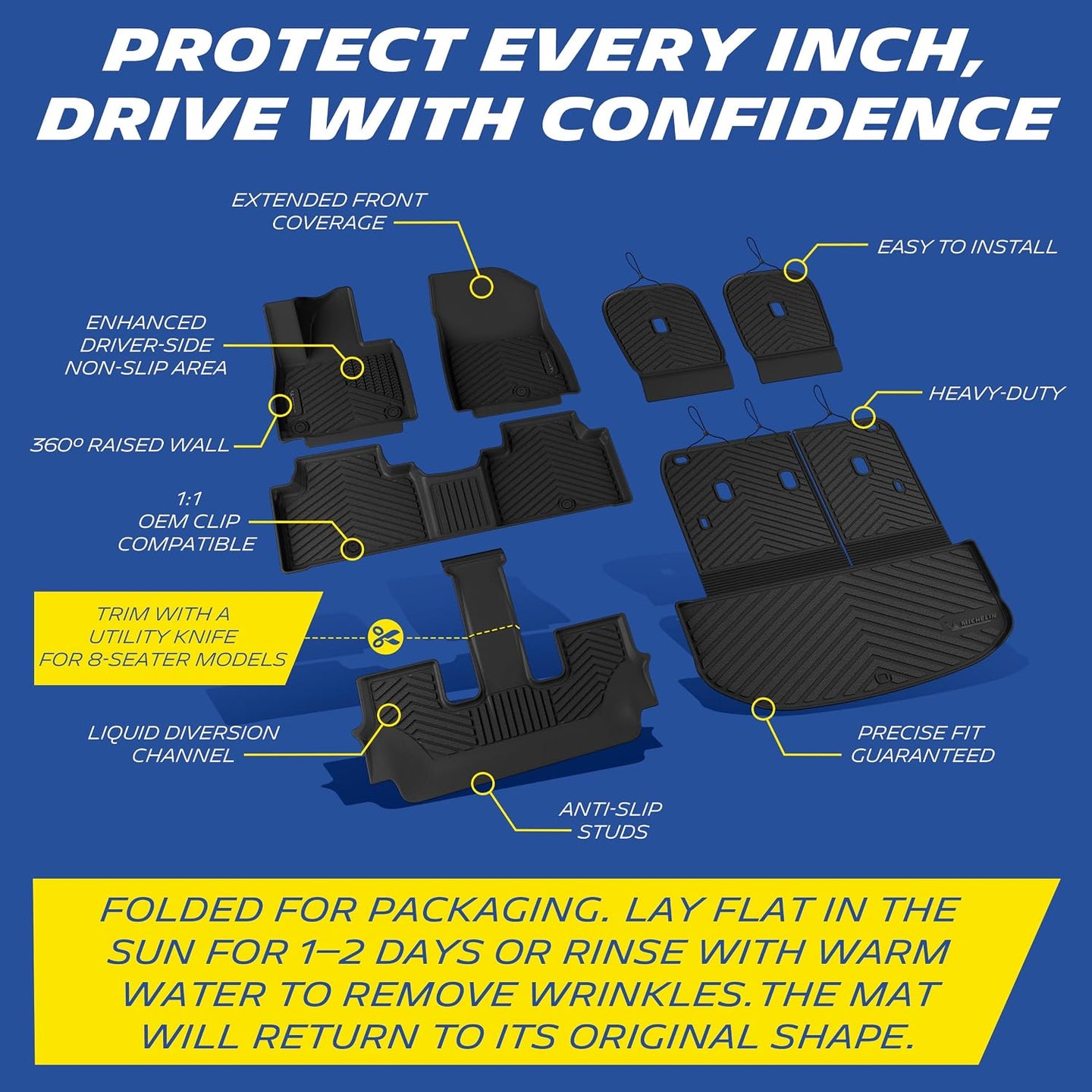 Kia Telluride Full Coverage Floor Mats 360 Degree Raised Edge Protection