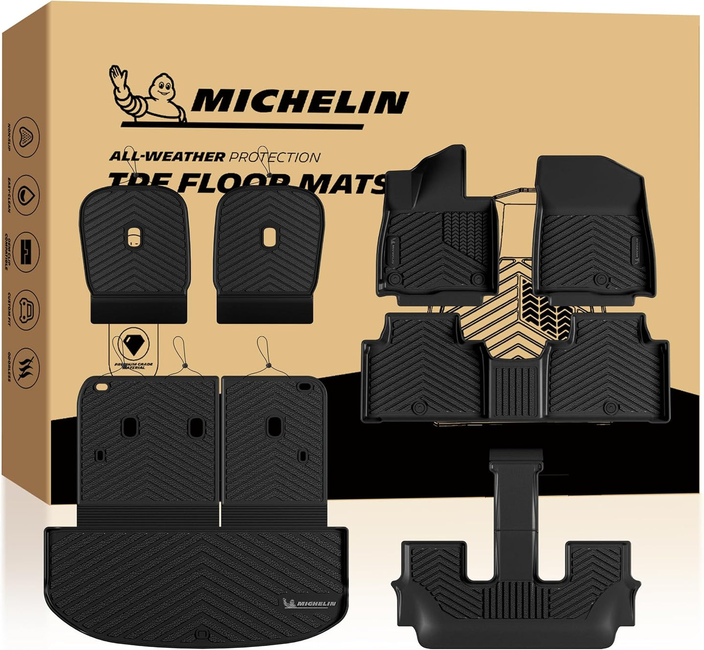 2027 Kia Telluride 7 Seat 8 Seat TPE All Weather Floor Mats Set