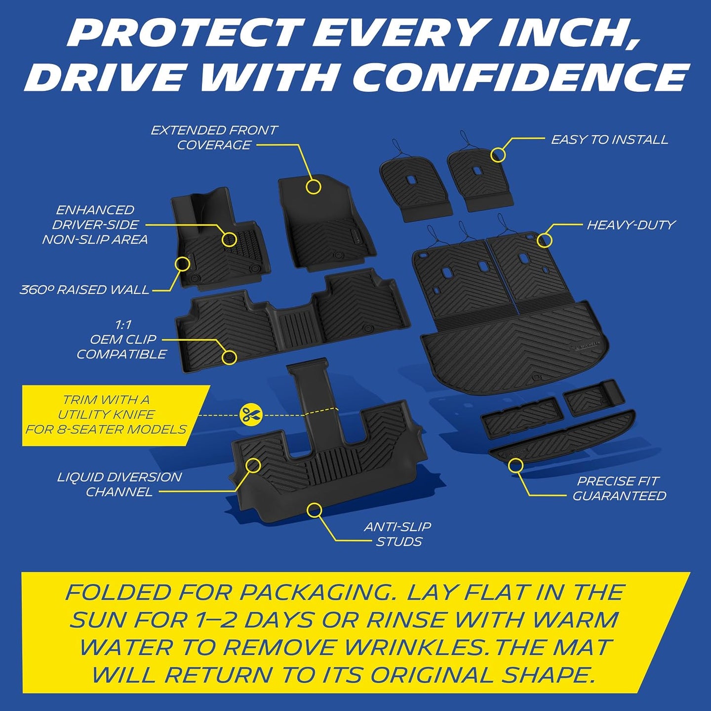 Kia Telluride Full Coverage Floor Mats 360 Degree Raised Edge Protection