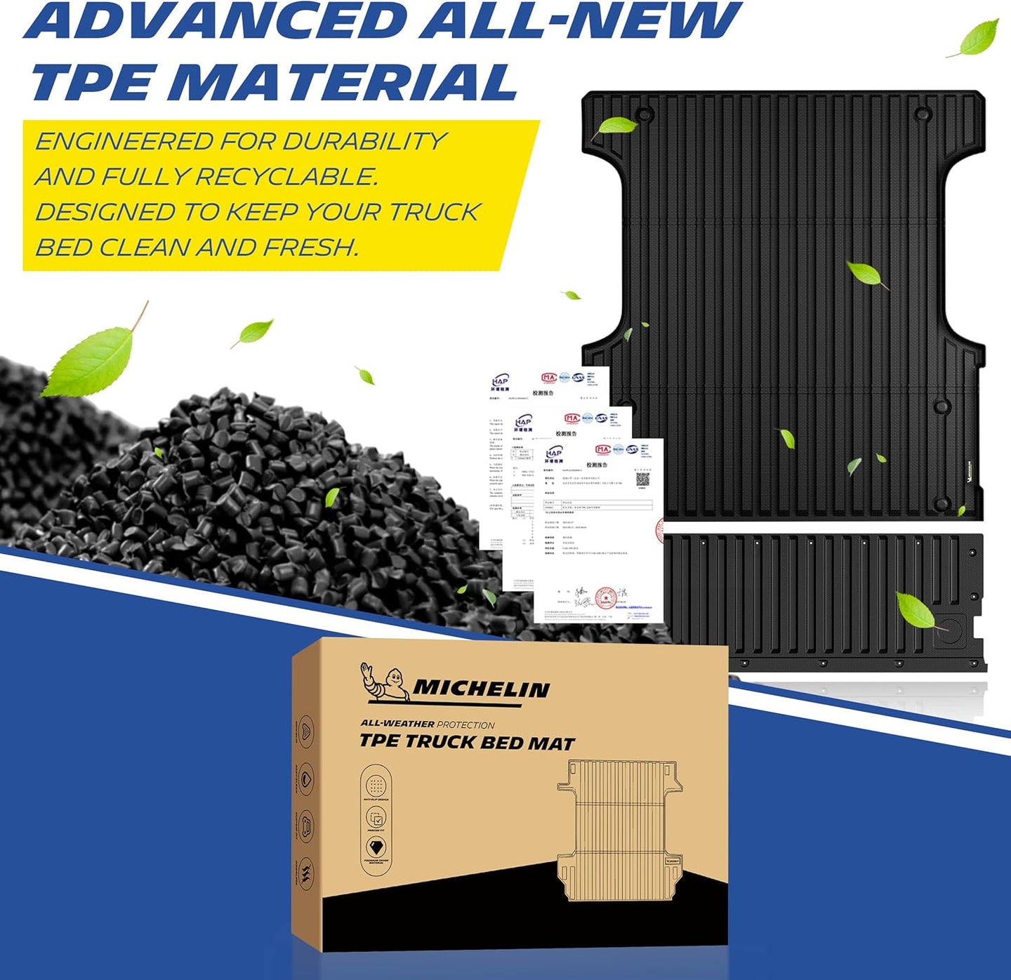 Michelin TPE truck bed mats with eco-friendly material and packaging.