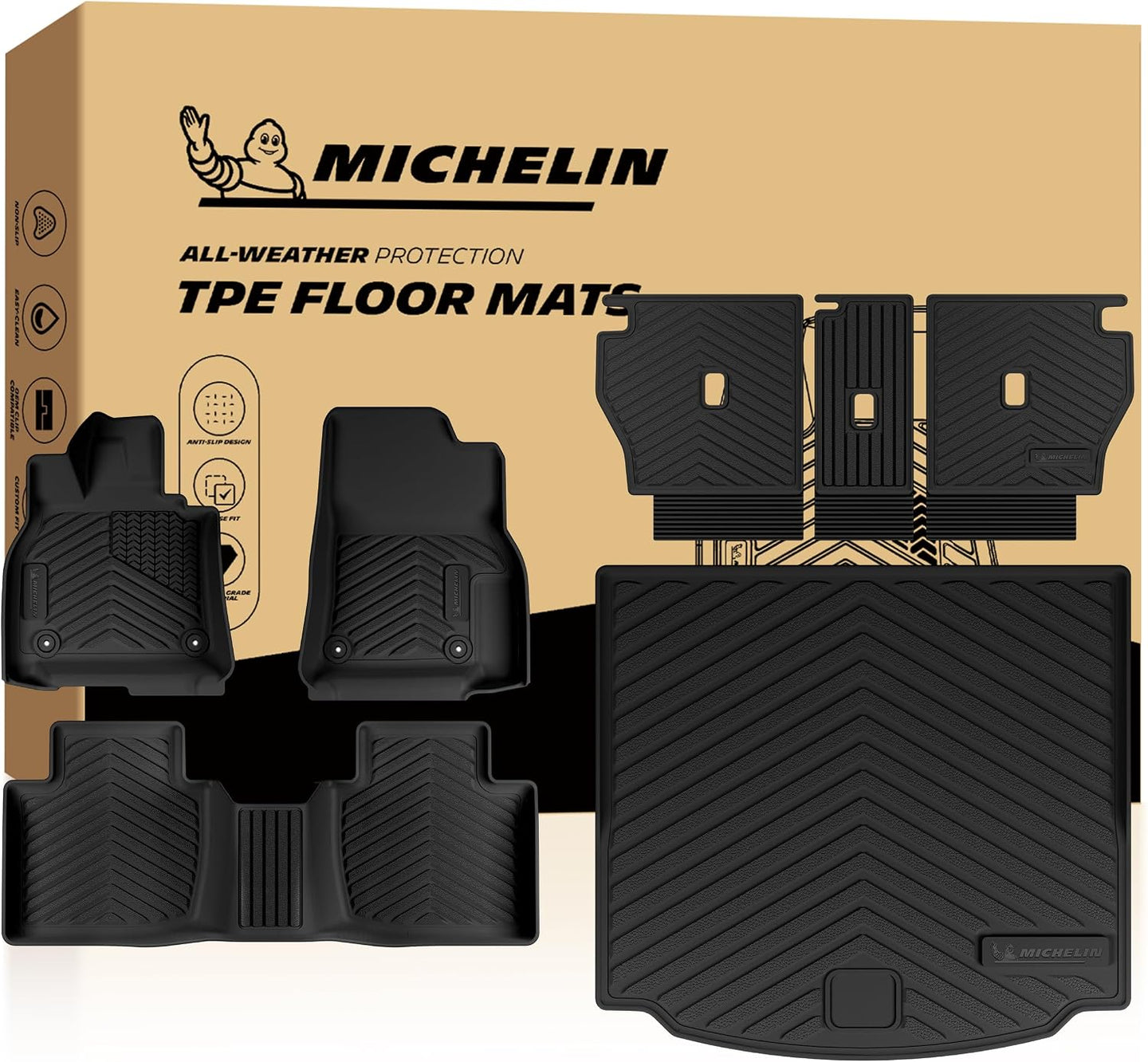Michelin all-weather TPE floor mats, advanced protection for vehicles, durable and slip-resistant, custom-fit car mats.