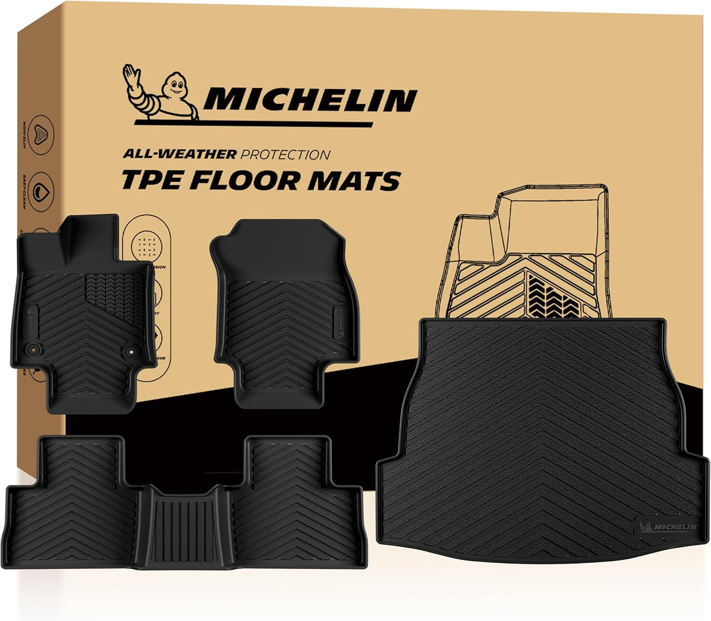Complete set of Michelin TPE floor mats & cargo liner for Toyota RAV4 2019-2025 (Gas)