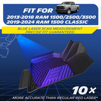 Michelin all-weather TPE floor mats, fits 2013-2018 RAM 1500/2500/3500 and 2019-2024 RAM 1500 Classic, blue laser scan measurement for precise fit, 10x more accurate than standard red laser, custom-fit guaranteed.